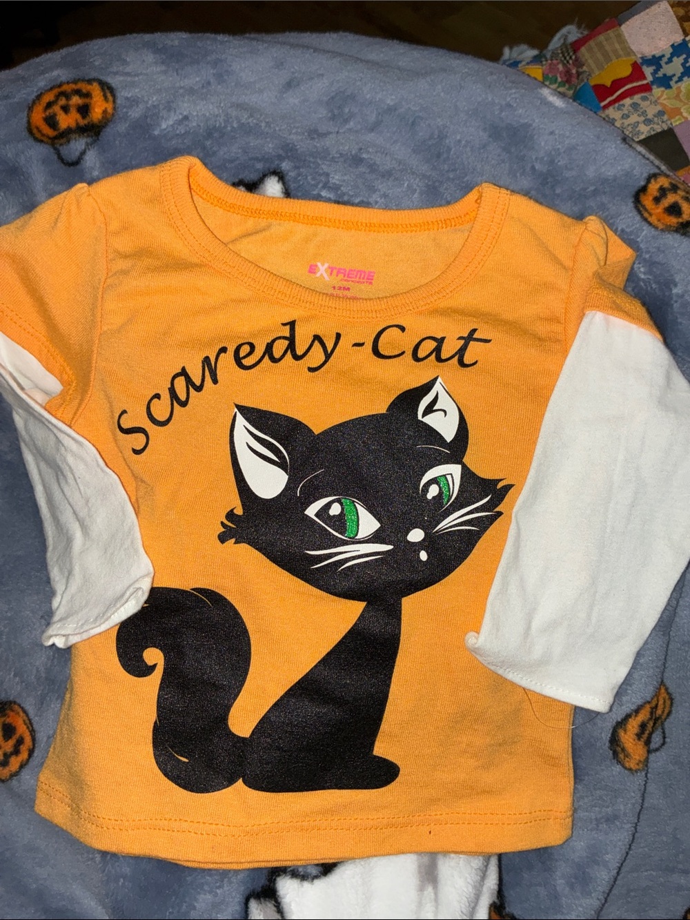 Scaredy-Cat Graphic Long Sleeve Top - Yellow & White new without tags